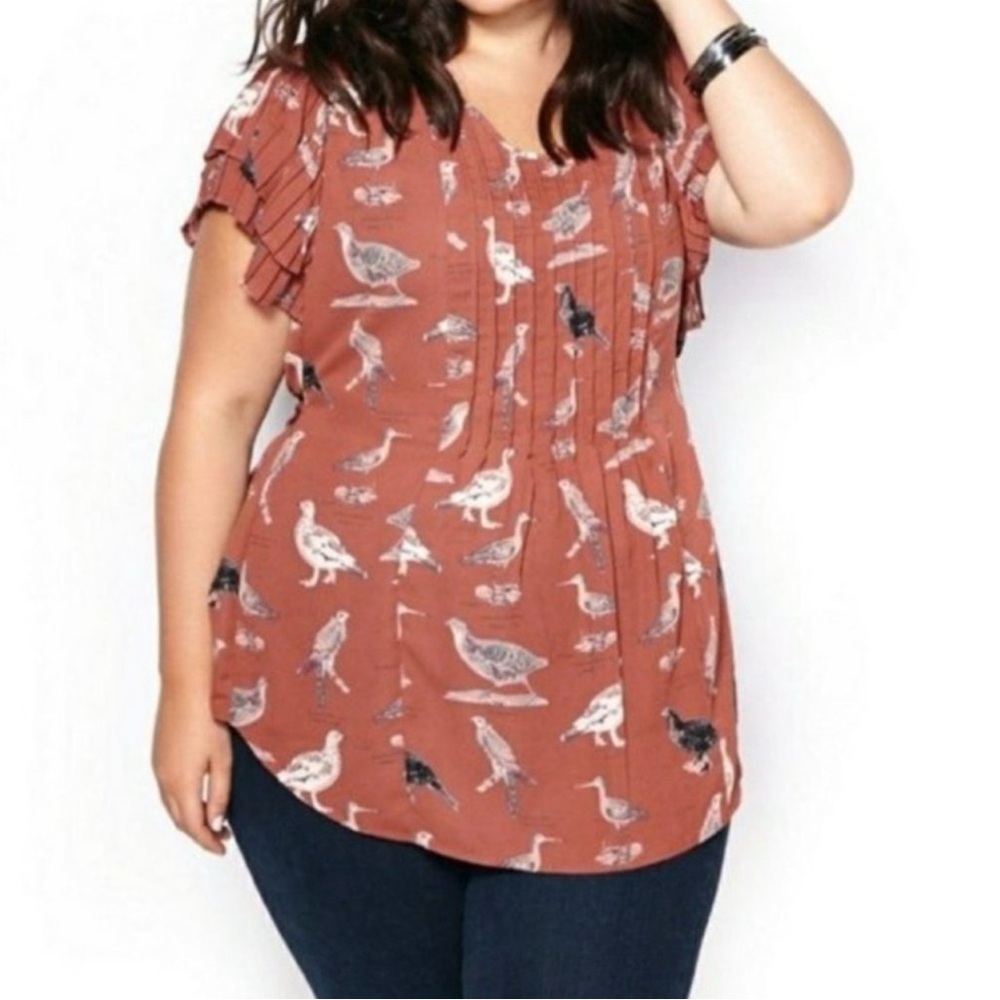 Melissa McCarthy seven7 bird print tie waist top size 2x